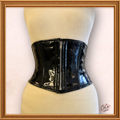 Gothic Shiny Black PVC Underbust Zip Up Latex Mini Corset