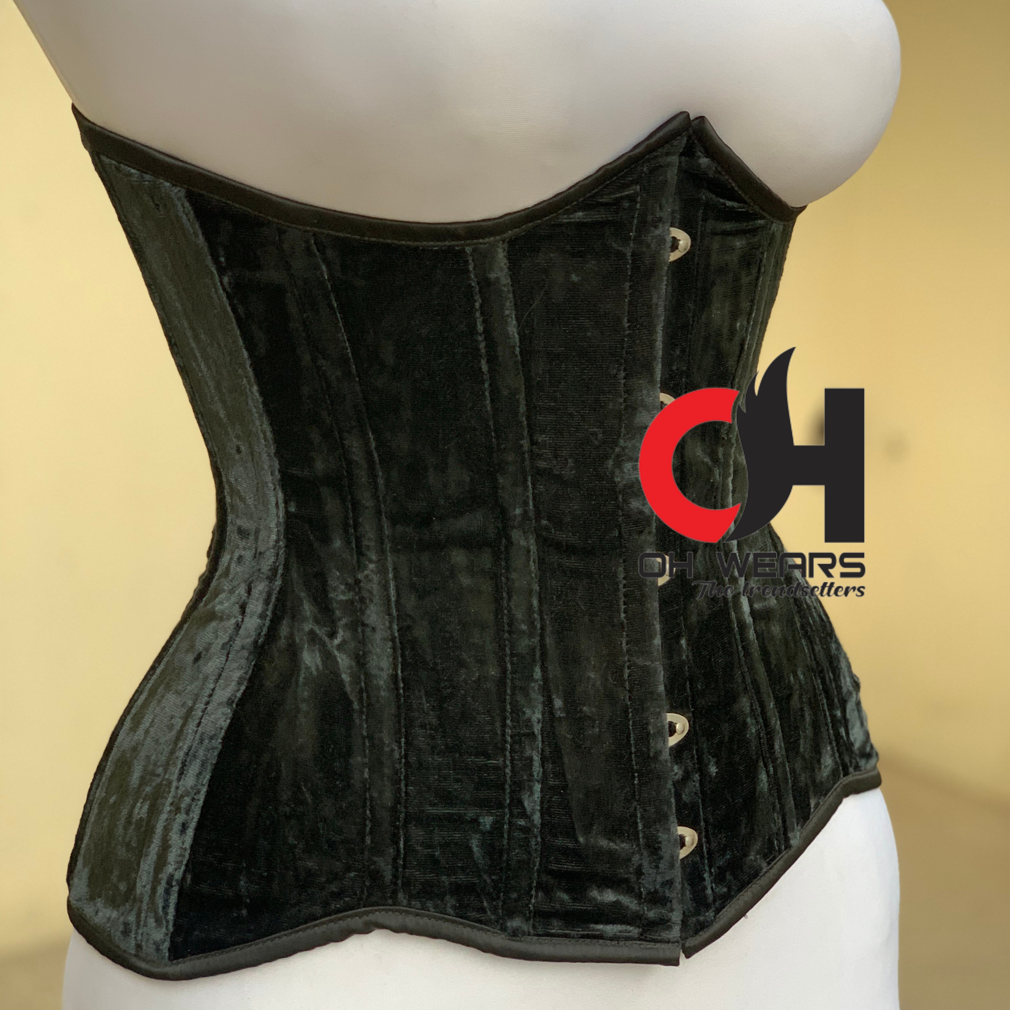 Women Black Underbust Velvet Corset Steel Boned