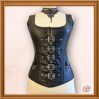 Overbust Black Leather Buckle Outwear Corset with Straps