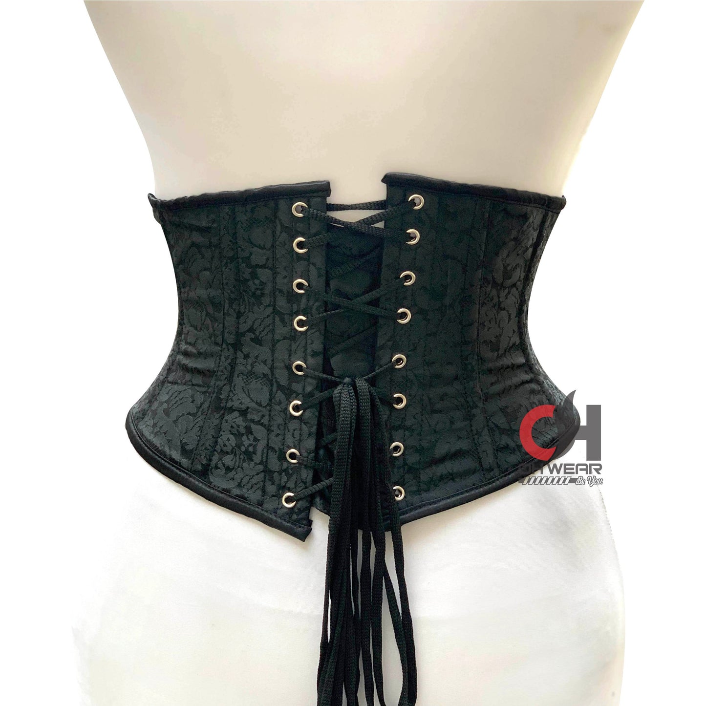 Black and Red Brocade Underbust Corset - Steel Boned