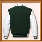Green Wool Genuine White Leather Sleeves Varsity Jacket