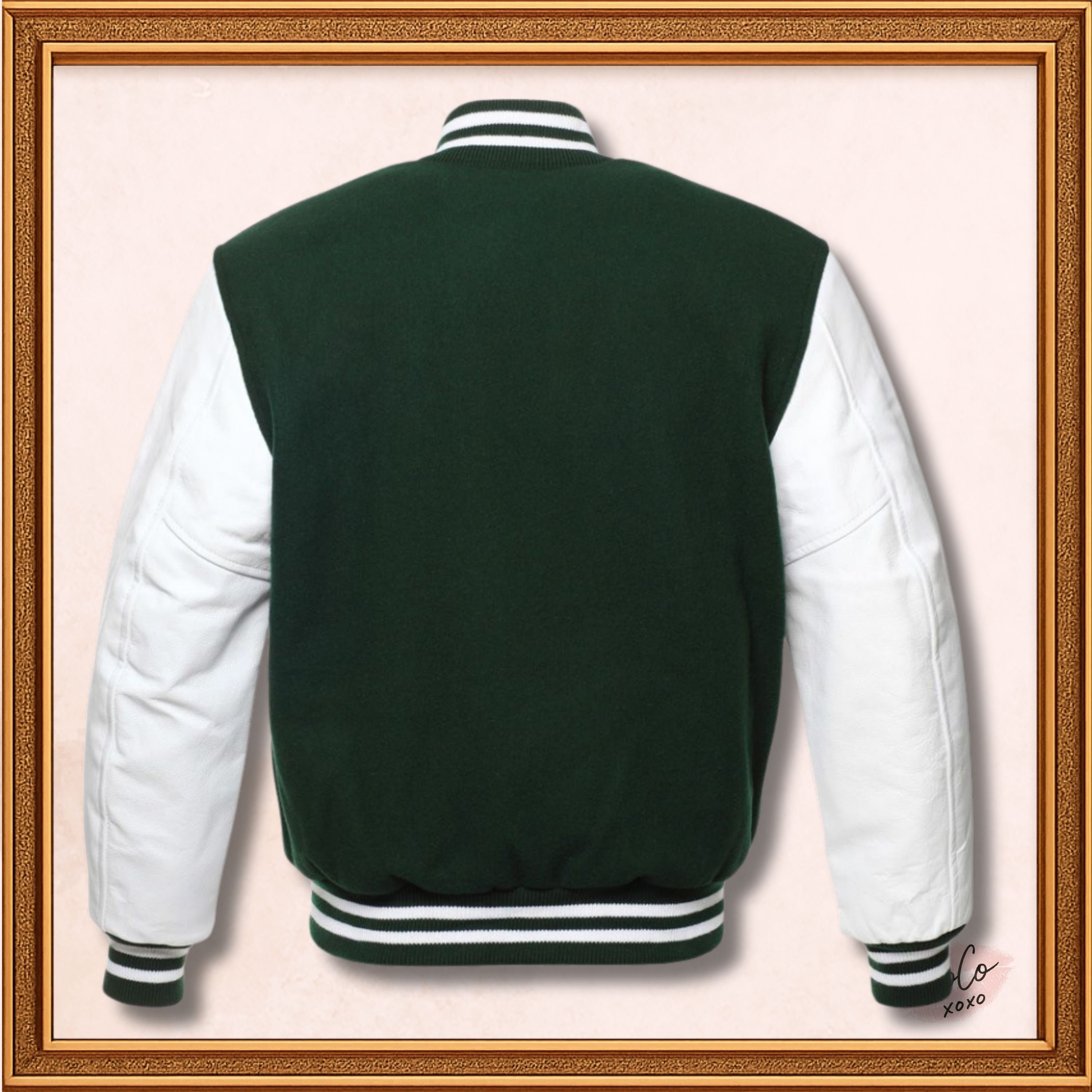 Green Wool Genuine White Leather Sleeves Varsity Jacket