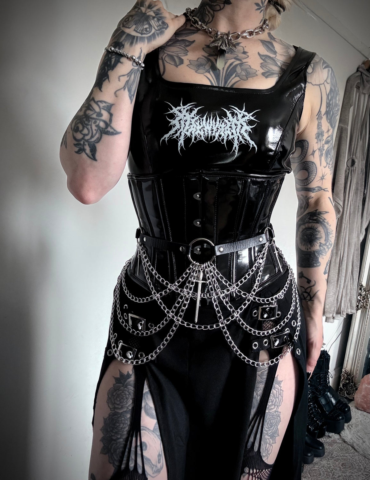 Black PVC Underbust Corset Steel Boned Waist Cincher Fashion Hourglass Corset