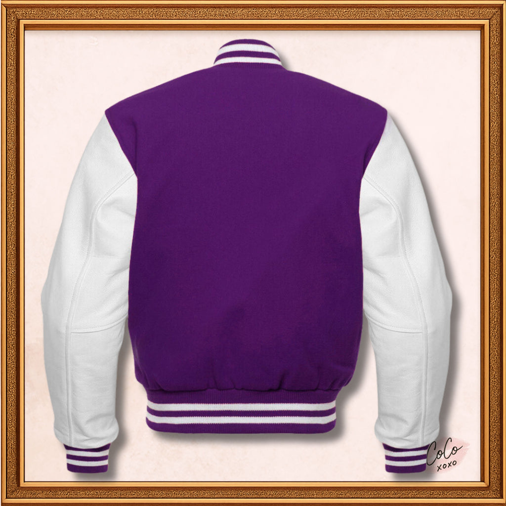 Purple Wool Genuine White Leather Sleeves Varsity Jacket (Copy)