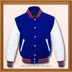 Blue Wool Genuine White Leather Sleeves Varsity Jacket (Copy)