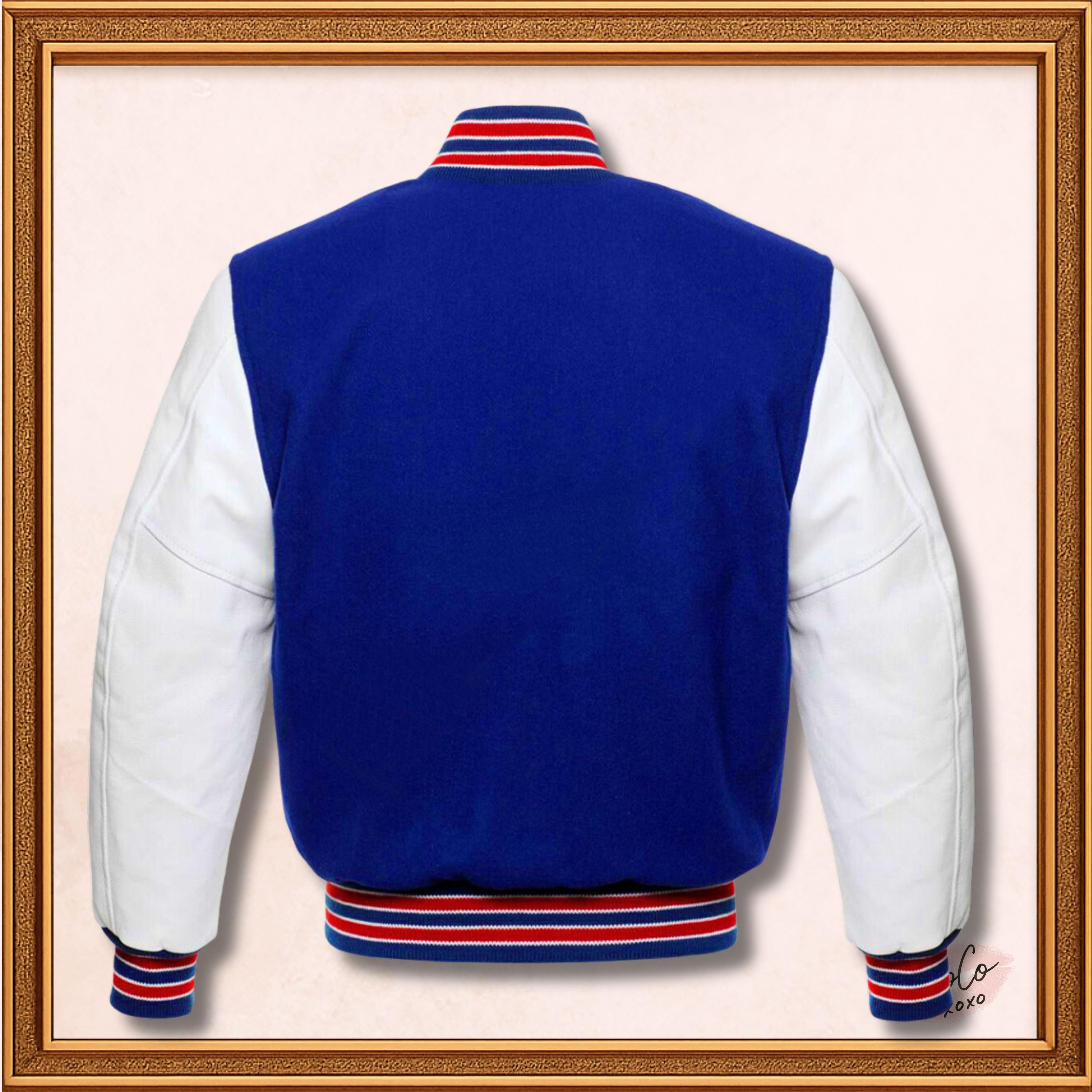 Blue Wool Genuine White Leather Sleeves Varsity Jacket - Red ribs