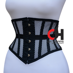 Black Cotton Black Mesh Underbust Corset - Steel Boned