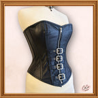Black Leather Overbust Buckle Zip Up Outwear Fashion Corset