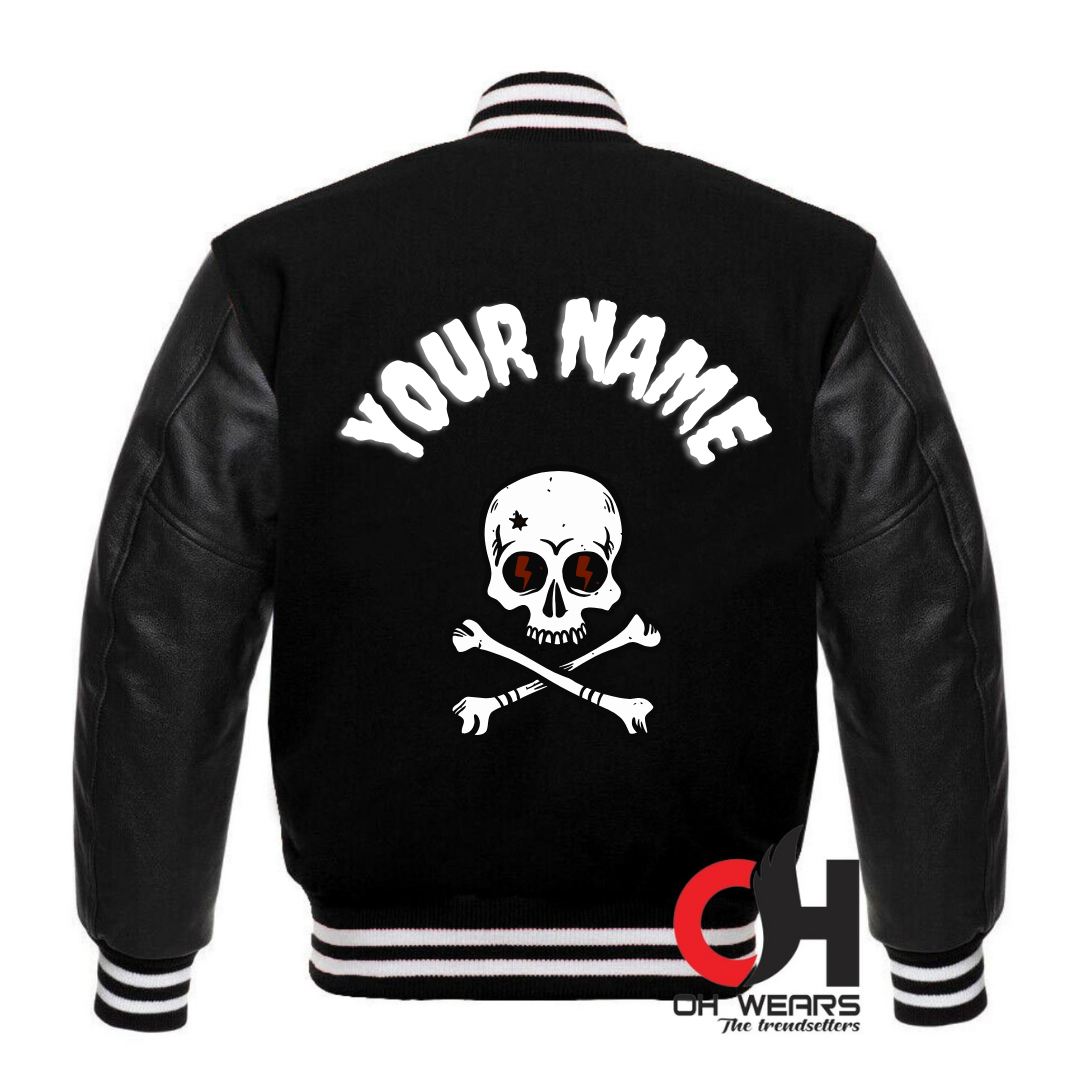 Custom Halloween Pumpkin/Skull Black Varsity Jacket