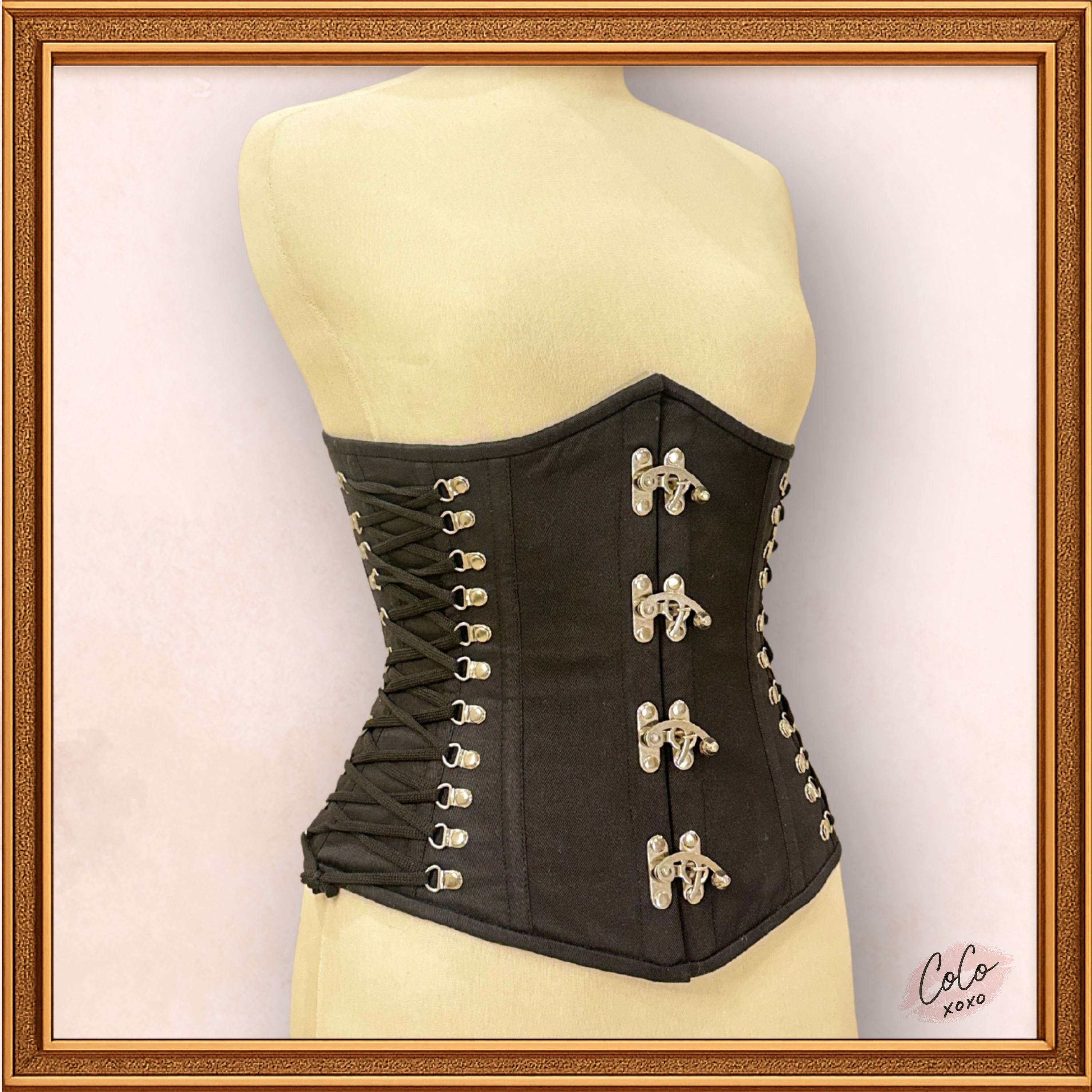 Women Underbust Black Cotton Steampunk Bustier Corset