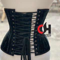 Women Black Underbust Velvet Corset Steel Boned