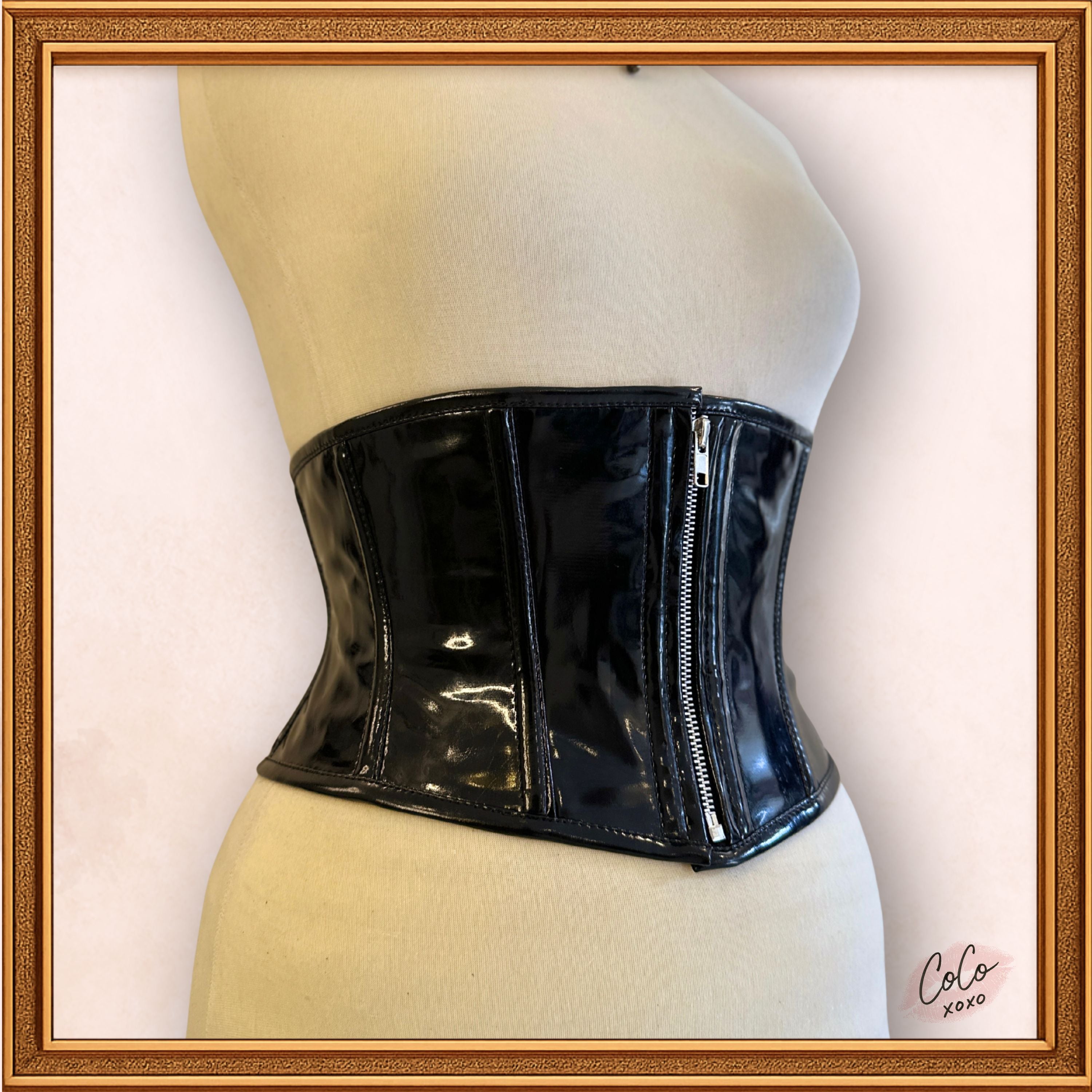 Gothic Shiny Black PVC Underbust Zip Up Latex Mini Corset