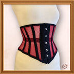 Black/Red Cotton Mesh Midbust/Waspie Corset