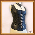 Overbust Black Leather Buckle Outwear Corset with Straps