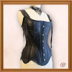 Overbust Black Leather Outwear Corset with Straps