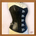 Overbust Black Brocade Leather Waist Cincher Corset