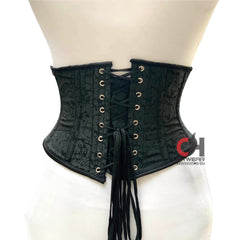 Black and Red Brocade Underbust Corset - Steel Boned