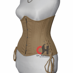 Queen Women Cotton Underbust corsets Double Steel Boned Waist Trainer Beige Cotton Corset OH-04BC Unterbrust Corsage Beige Baumwolle Korsett