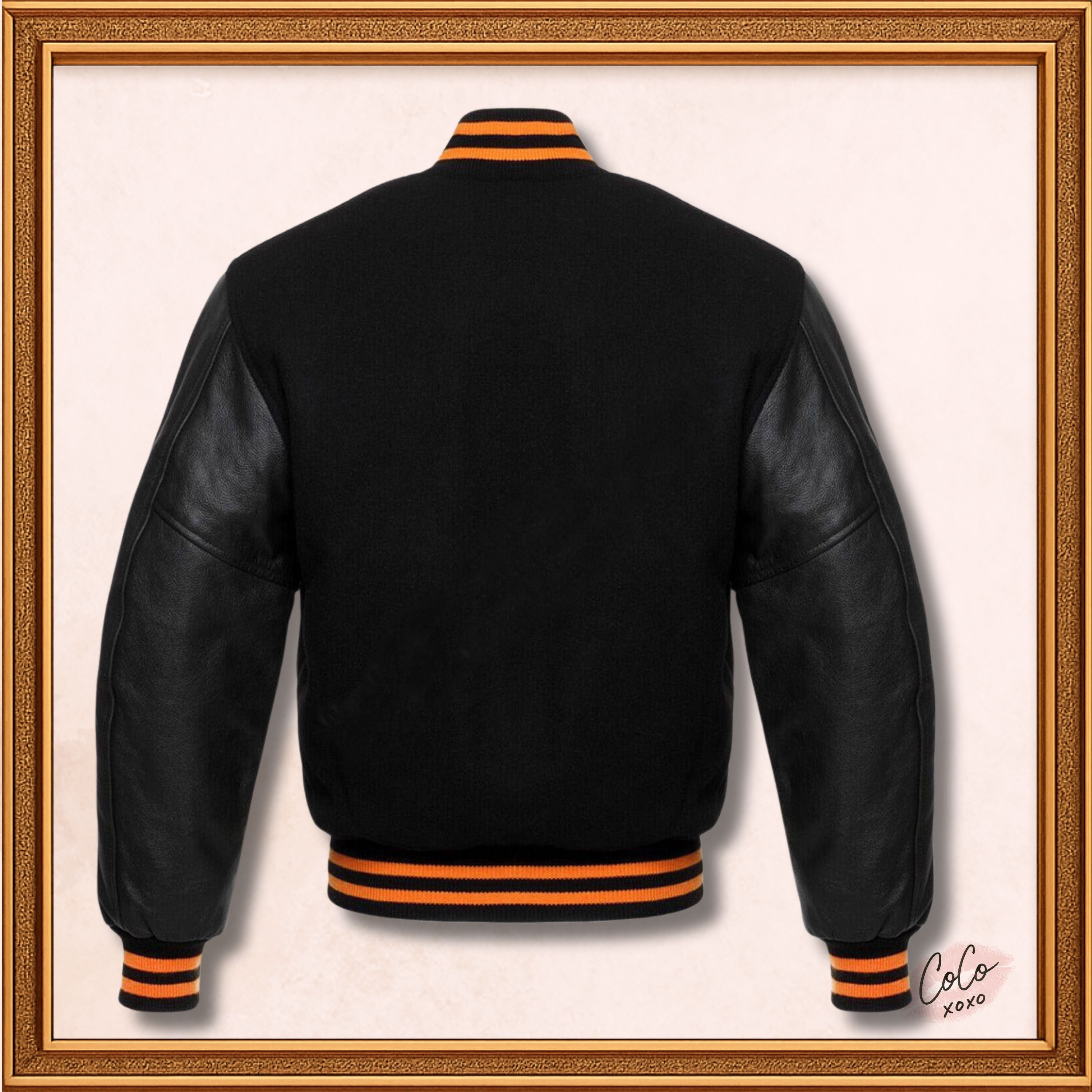 Black Wool and Genuine Black Leather Sleeves Varsity Jacket