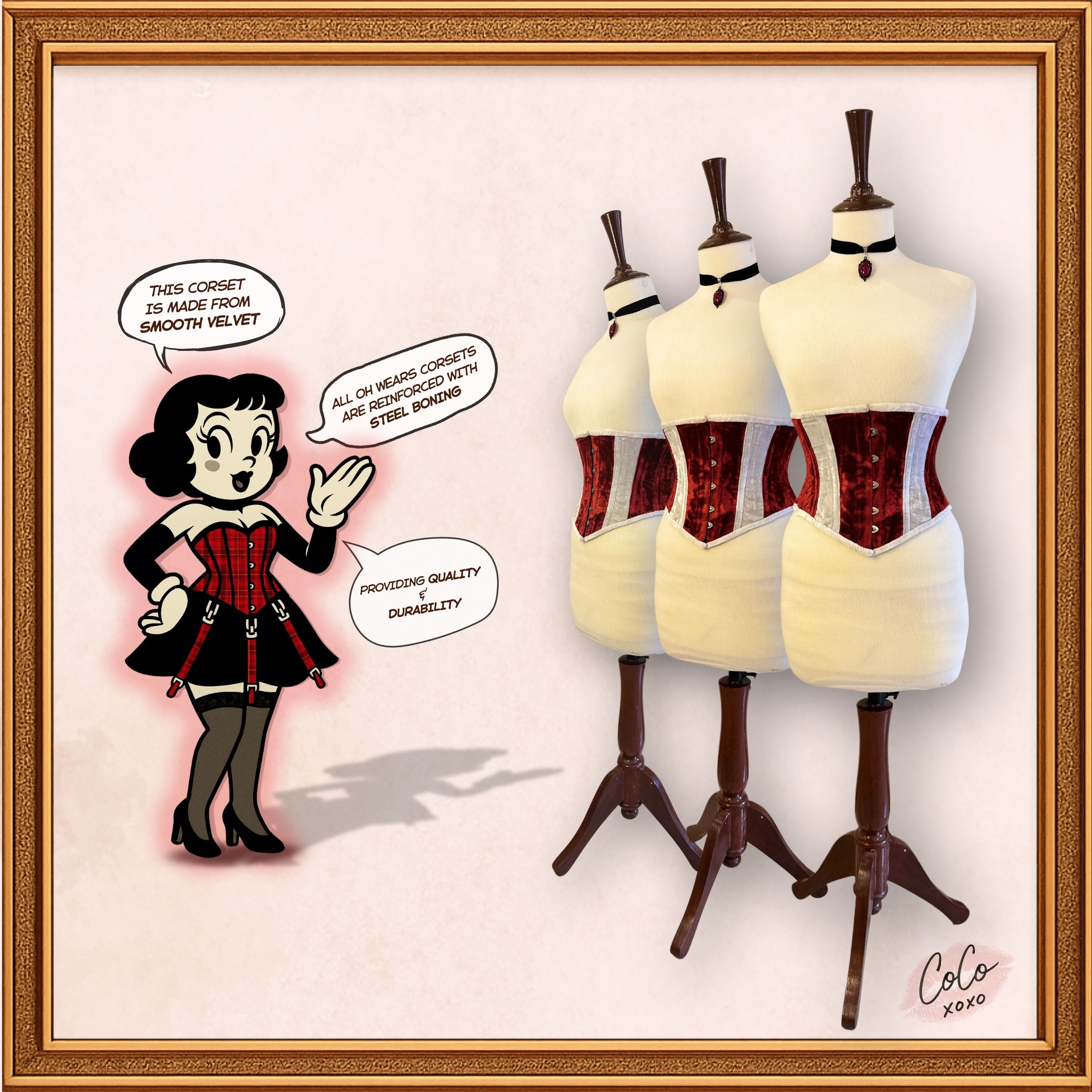 Christmas Special Red/White Underbust Velvet Waspie Corset