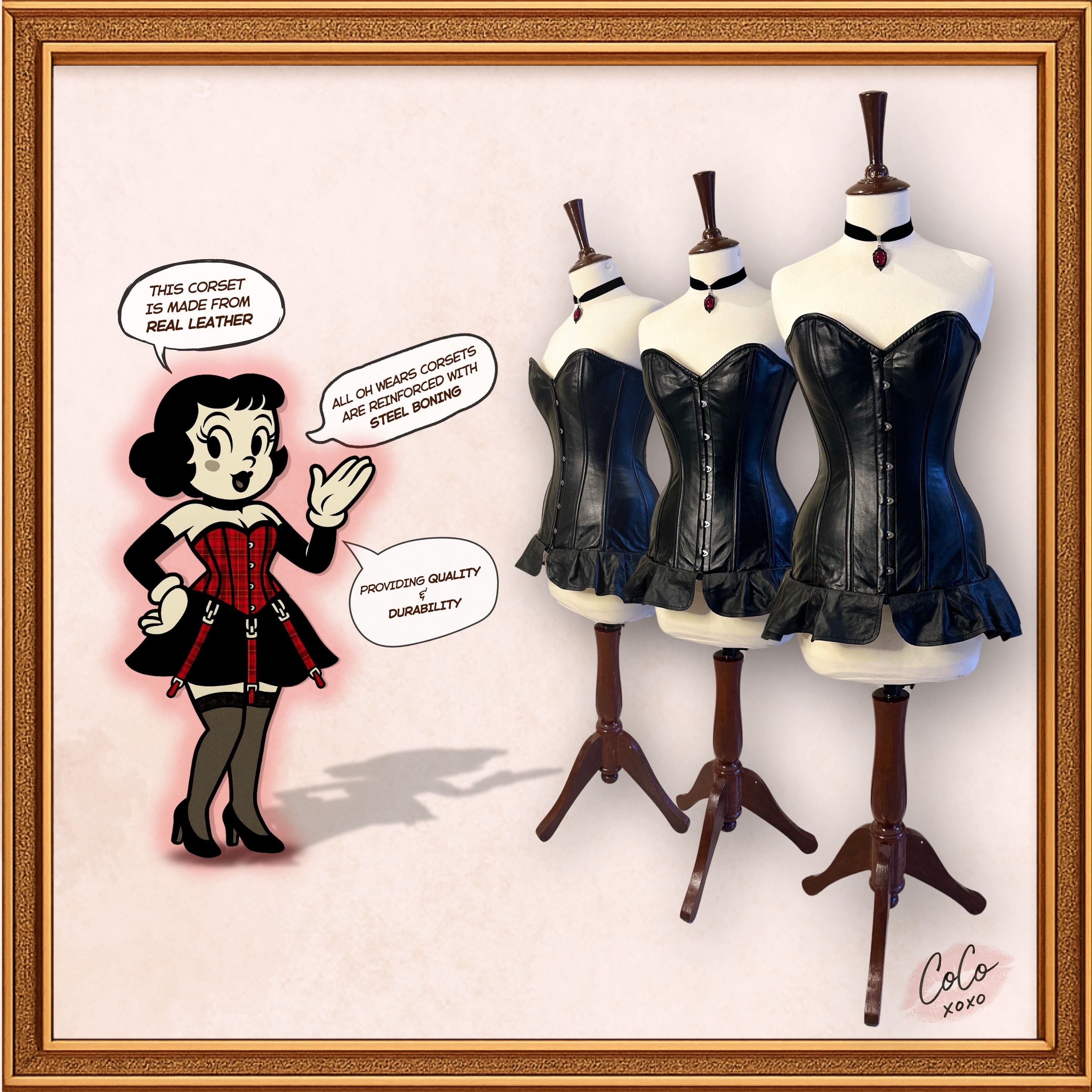 Overbust Black Leather Skirt Style Outwear Corset