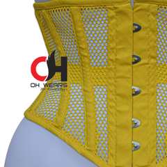 Women Yellow Mesh Underbust Corset Steel Boned Waist Cincher Trainer