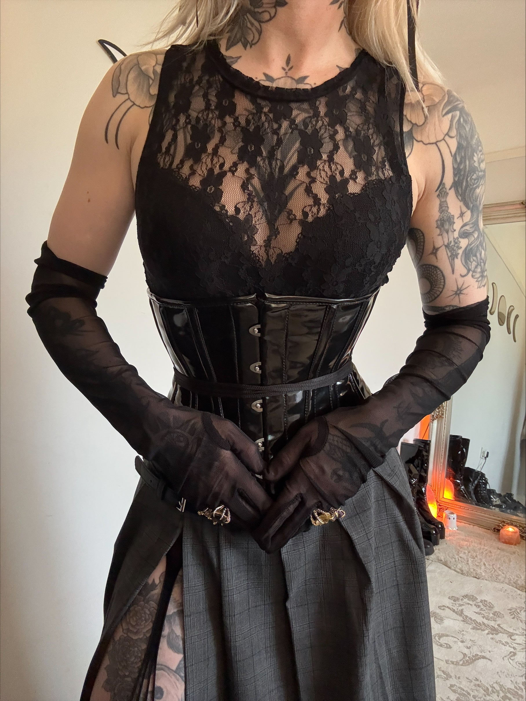 Black PVC Underbust Corset Steel Boned Waist Cincher Fashion Hourglass Corset
