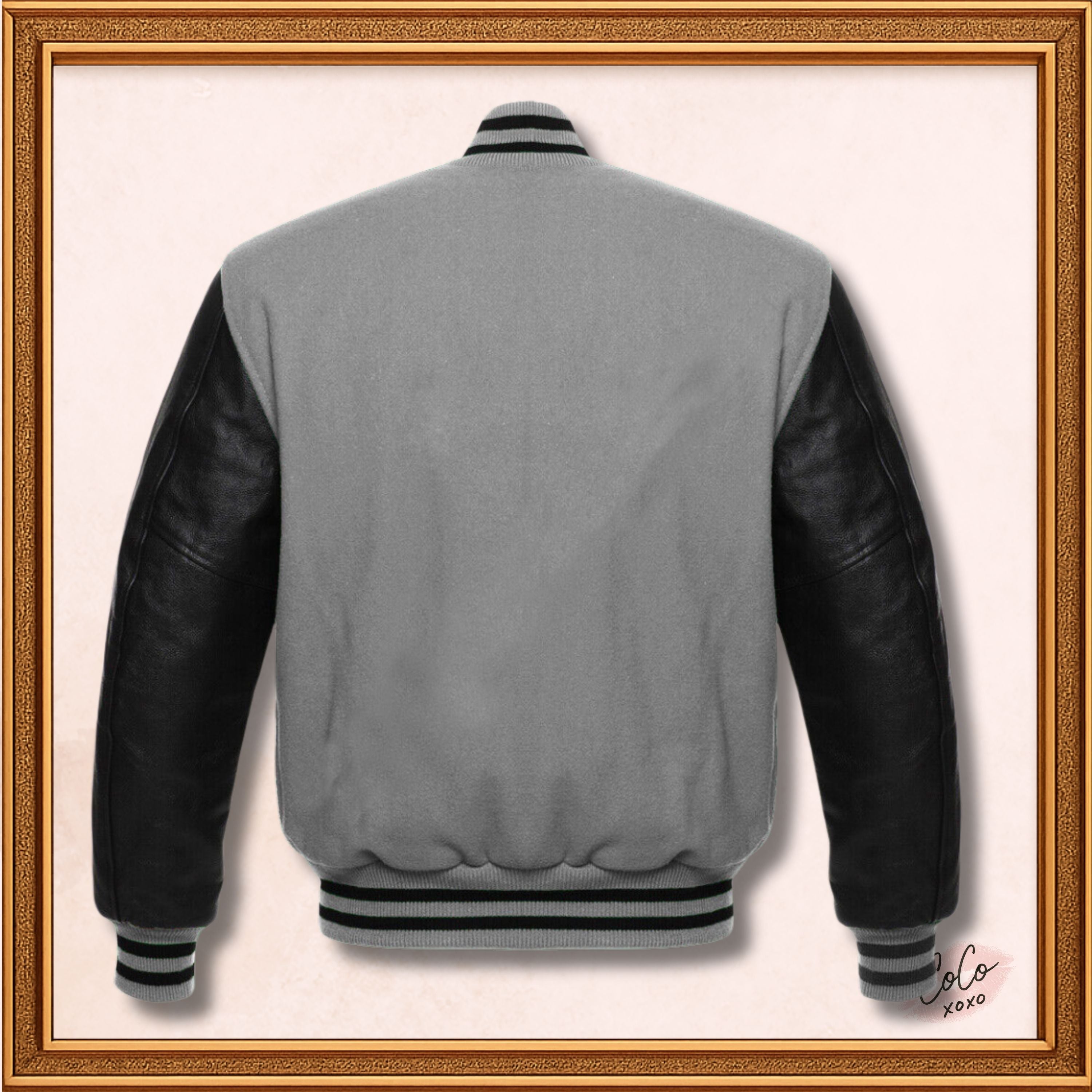 Gray Wool and Genuine Black Leather Sleeves Varsity Jacket