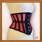 Black/Red Cotton Mesh Midbust/Waspie Corset