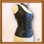 Overbust Black Leather Buckle Outwear Corset with Straps