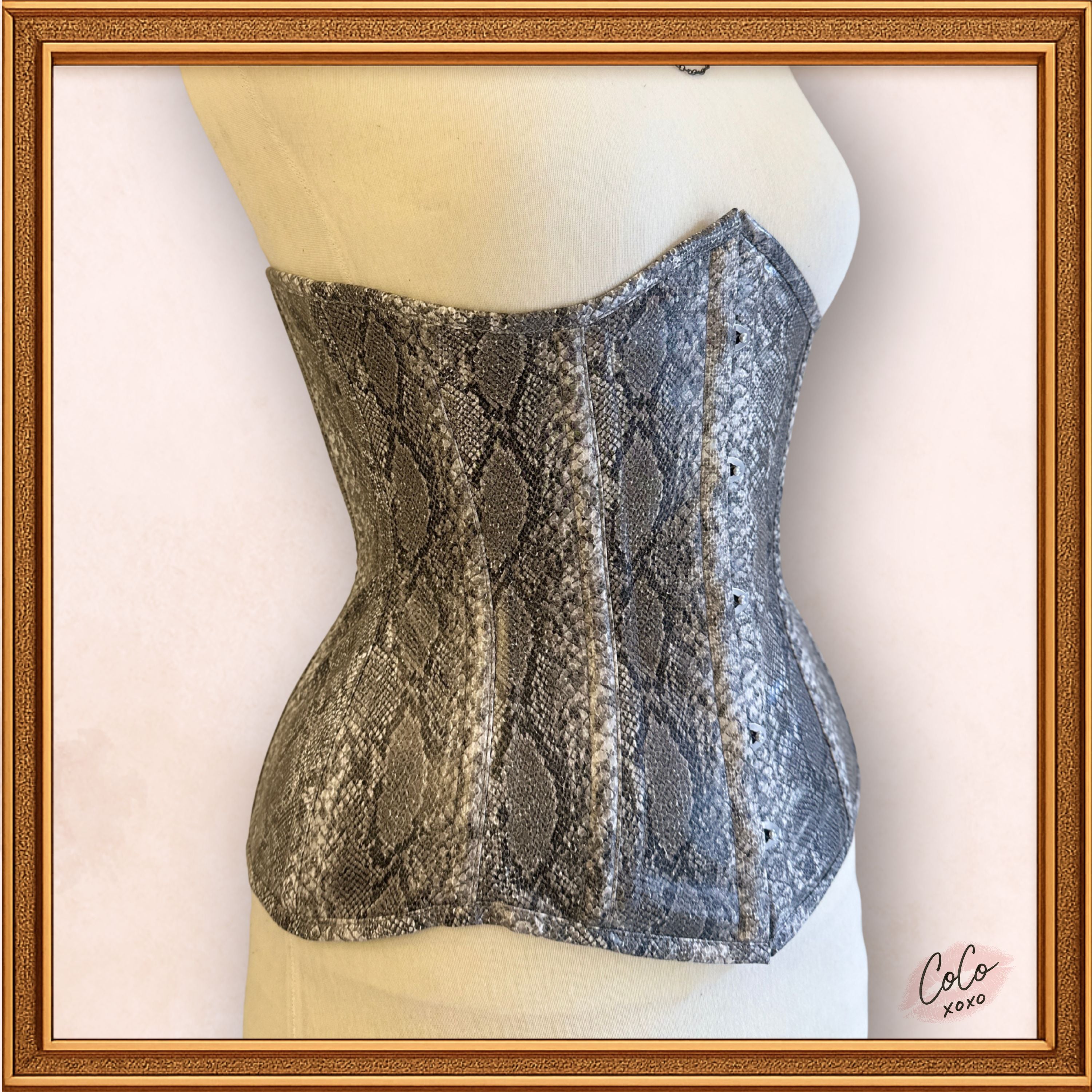 Faux Leather Steampunk Underbust Snake Print Corset - Fashion Outwear