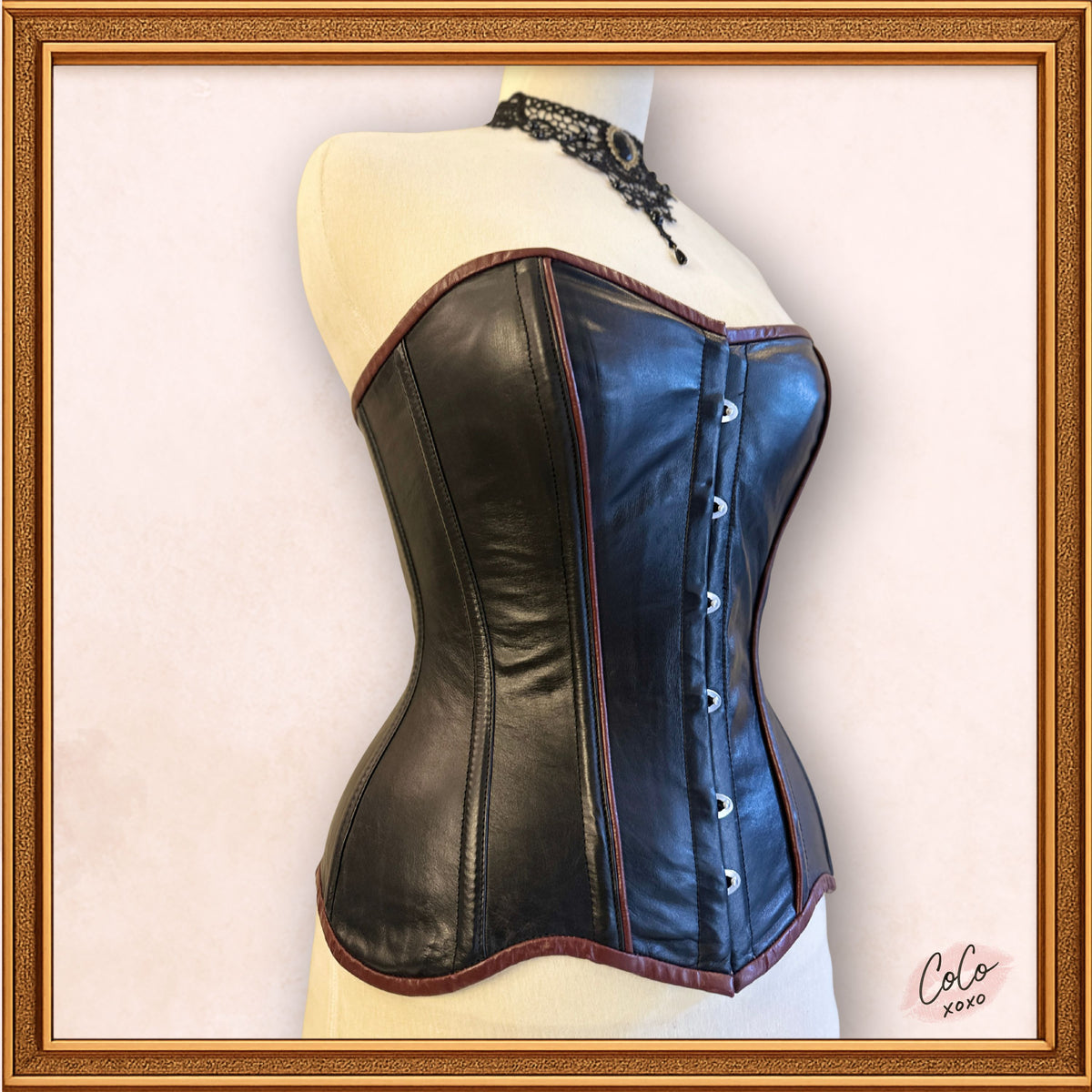 Steampunk Black/Brown Leather Overbust Corset Outwear Fashion, a closer look