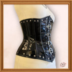Gothic Black Buckle Underbust PVC Corset with Studs