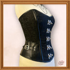 Overbust Black Brocade Leather Waist Cincher Corset