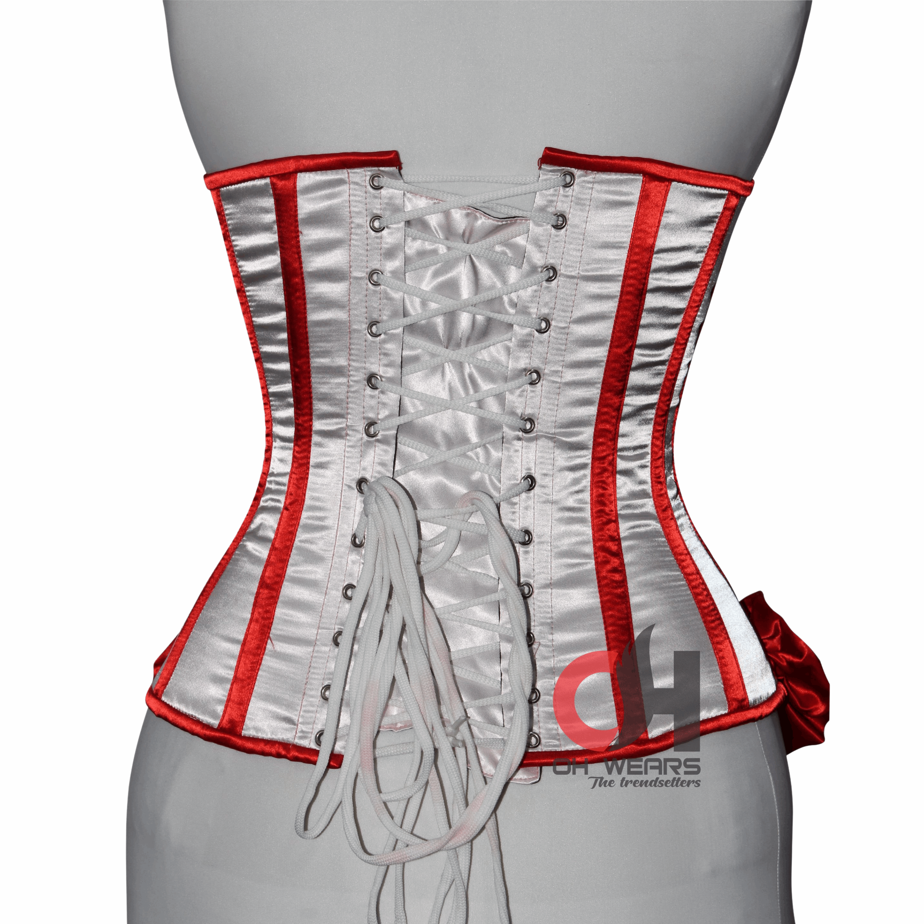 Sexy Hot Women Black Red Satin Overbust Corsets Steel Boned Corsets Satin Overbust Corset White with Red Lace Up Satin Corset