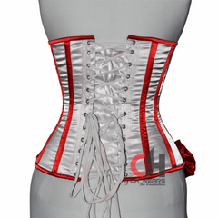 Sexy Hot Women Black Red Satin Overbust Corsets Steel Boned Corsets Satin Overbust Corset White with Red Lace Up Satin Corset