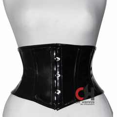 Heavy Duty Steel Boned Under Bust Waist Training Hourglass Black PVC Corset