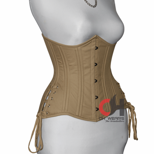 Queen Women Cotton Underbust corsets Double Steel Boned Waist Trainer Beige Cotton Corset OH-04BC Unterbrust Corsage Beige Baumwolle Korsett