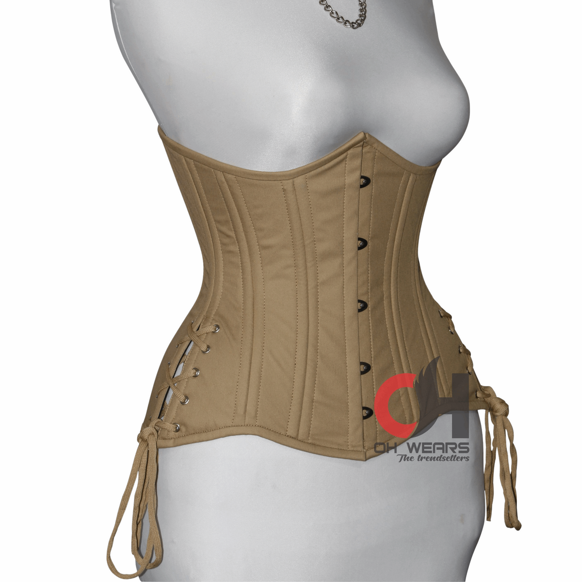 Queen Women Cotton Underbust corsets Double Steel Boned Waist Trainer Beige Cotton Corset OH-04BC Unterbrust Corsage Beige Baumwolle Korsett