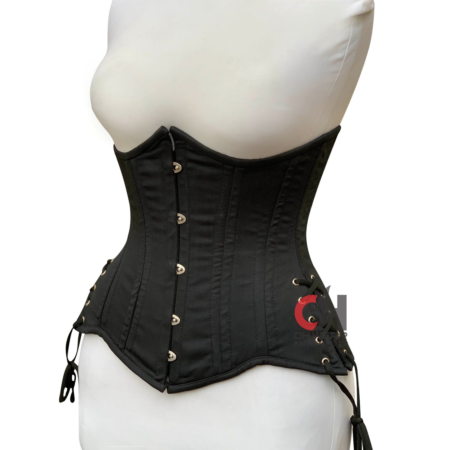 Victorian Black Cotton Underbust Corset Waist - Steel Boned