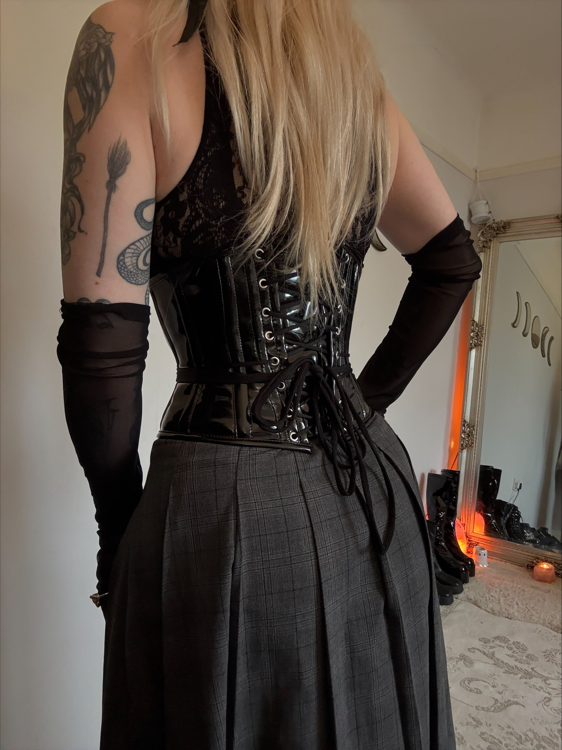 Black PVC Underbust Corset Steel Boned Waist Cincher Fashion Hourglass Corset