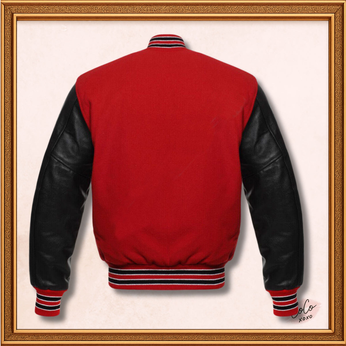 Baseball Bomber Red Wool and Genuine Black Leather Sleeves Varsity Jacket