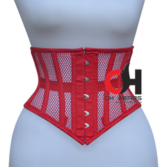 Women Red Mesh Underbust Corset Steel Boned Waist Cincher Trainer