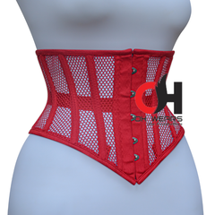 Women Red Mesh Underbust Corset Steel Boned Waist Cincher Trainer