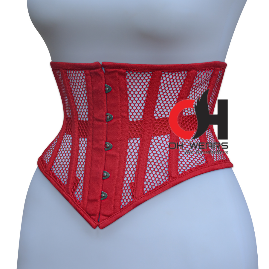 Women Red Mesh Underbust Corset Steel Boned Waist Cincher Trainer