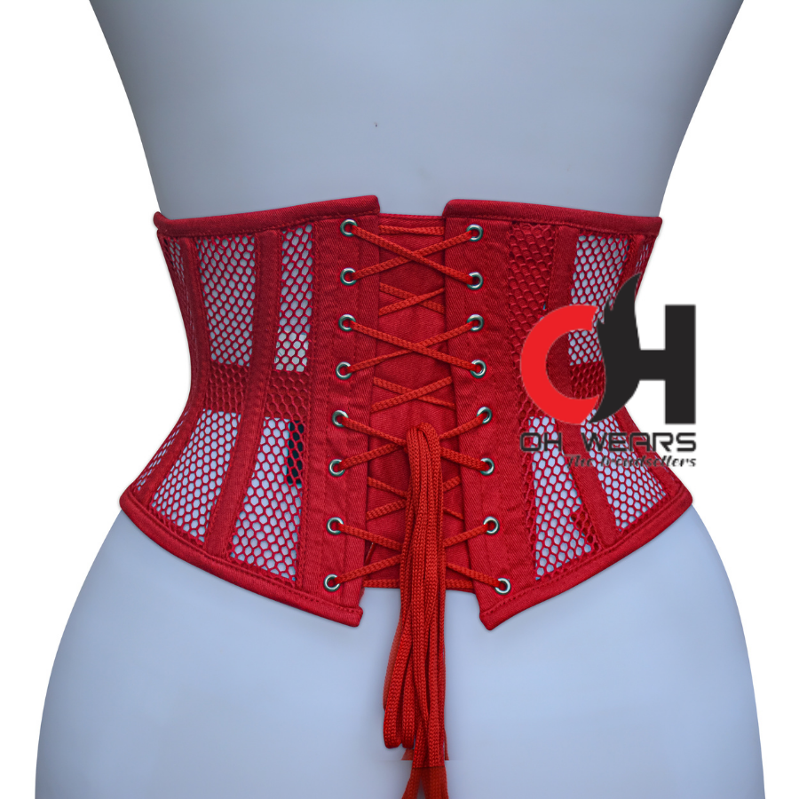 Women Red Mesh Underbust Corset Steel Boned Waist Cincher Trainer