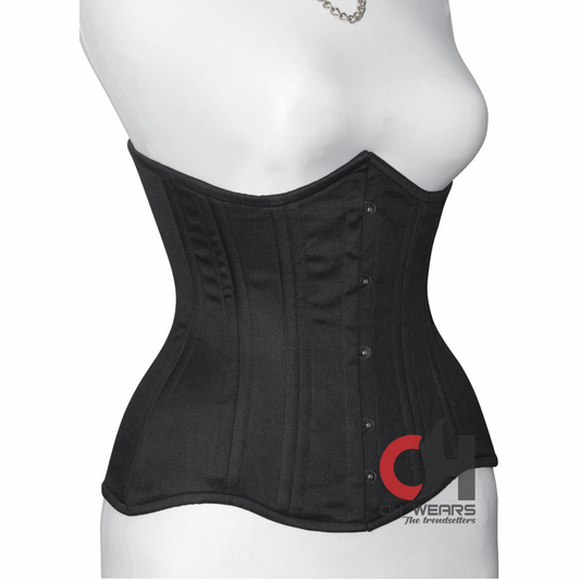 Queen Women Cotton Underbust corsets Double Steel Boned Waist Trainer Black Cotton Corset