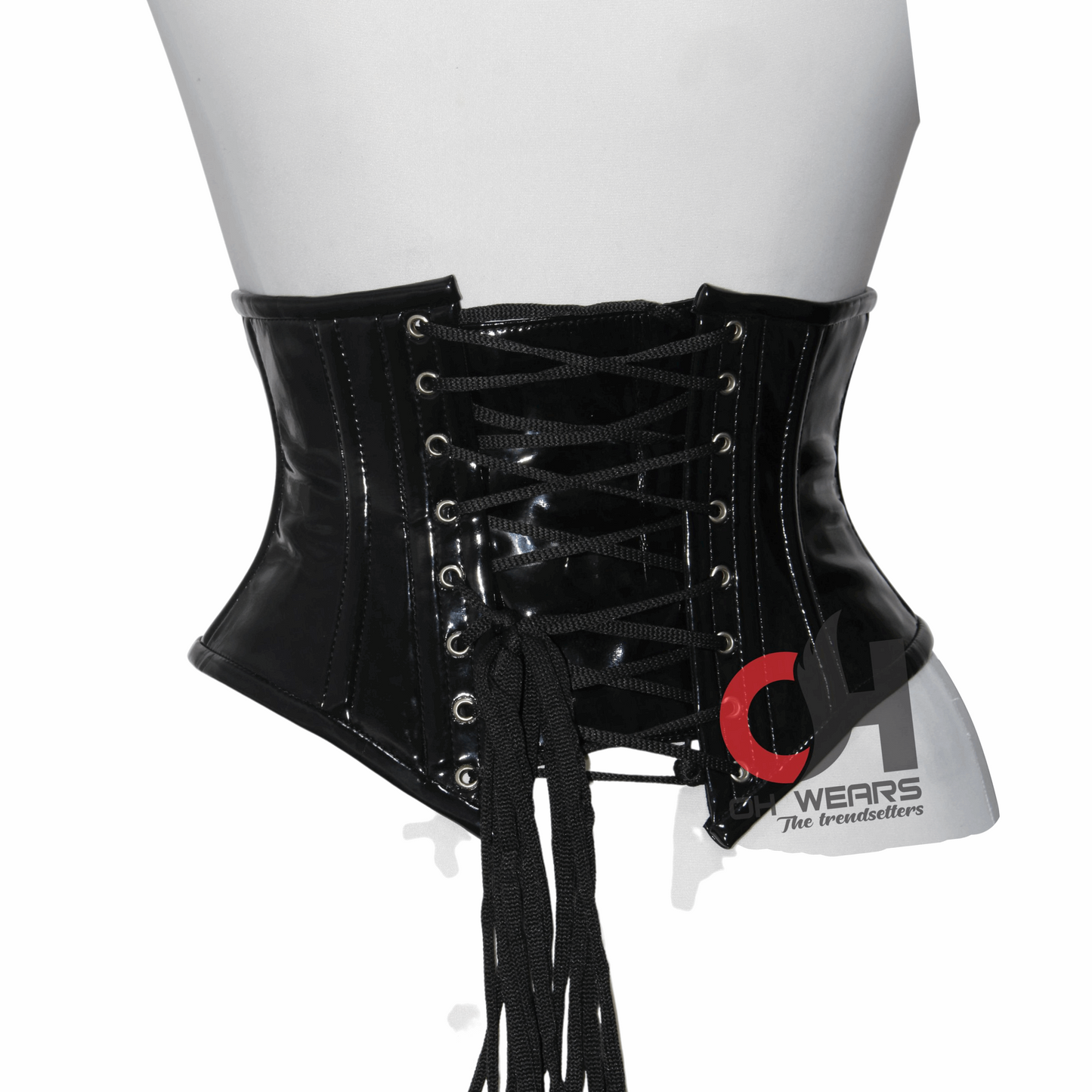 Heavy Duty Steel Boned Under Bust Waist Training Hourglass Black PVC Corset