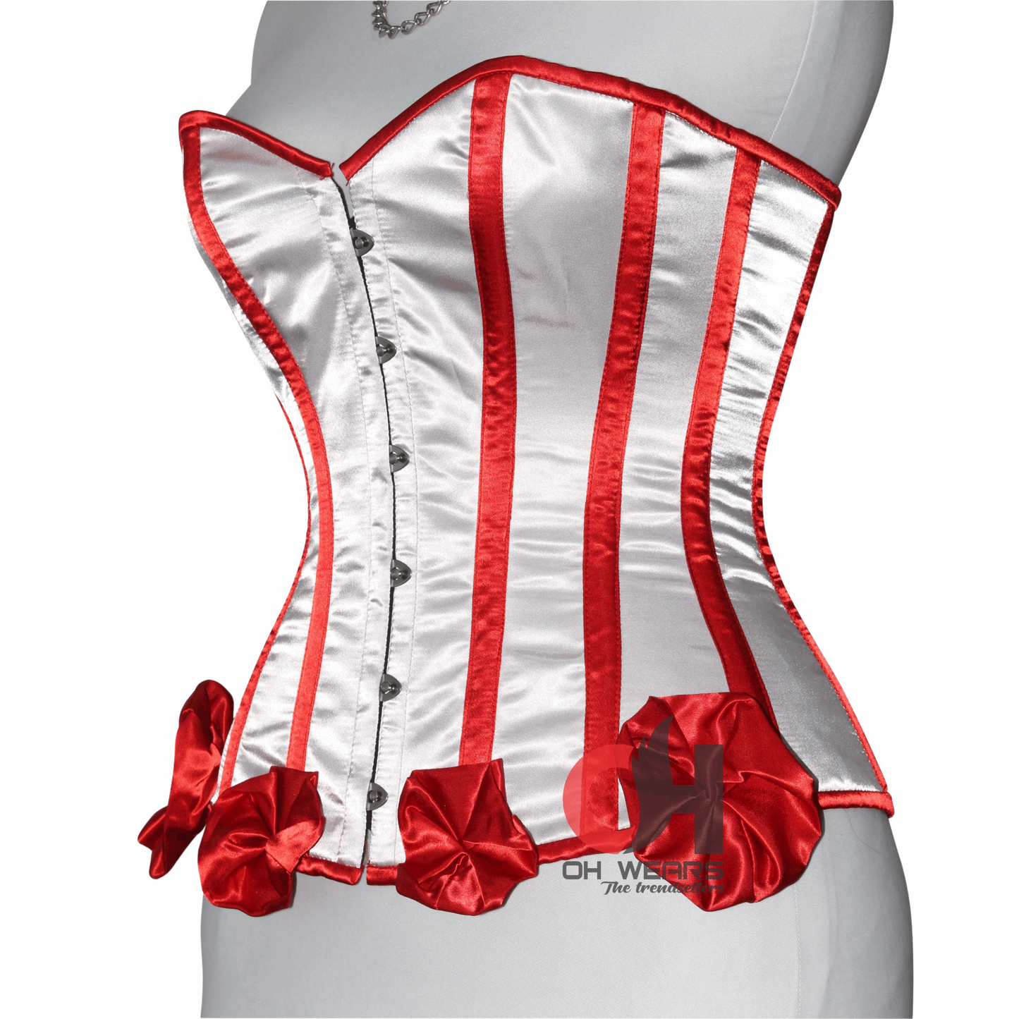 Sexy Hot Women Black Red Satin Overbust Corsets Steel Boned Corsets Satin Overbust Corset White with Red Lace Up Satin Corset