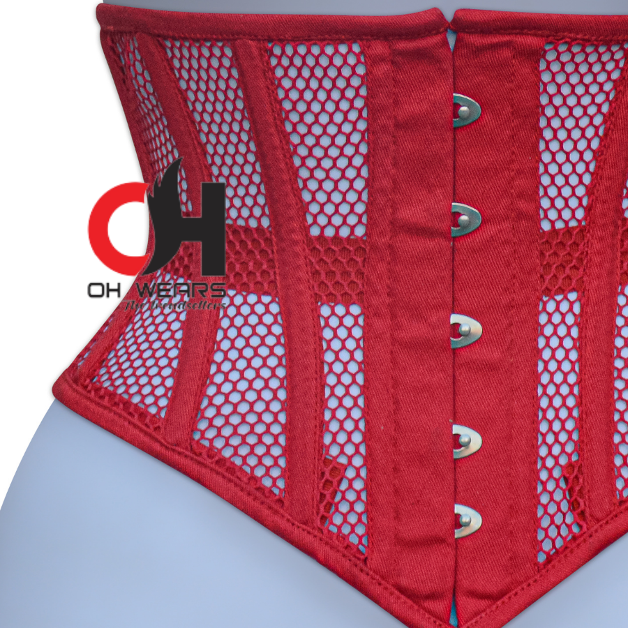 Women Red Mesh Underbust Corset Steel Boned Waist Cincher Trainer